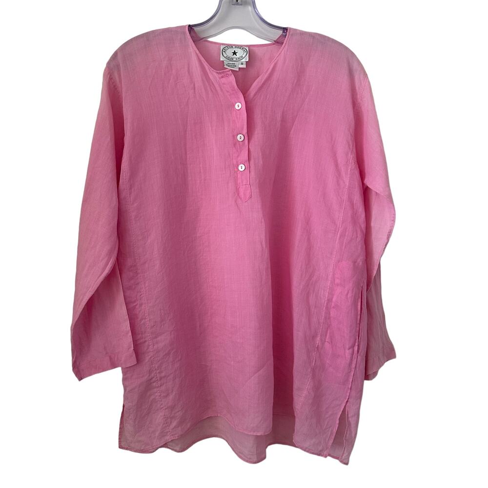Arleen Bowman Chin Chin Pink Long Sleeve 100% Linen Top Size Small